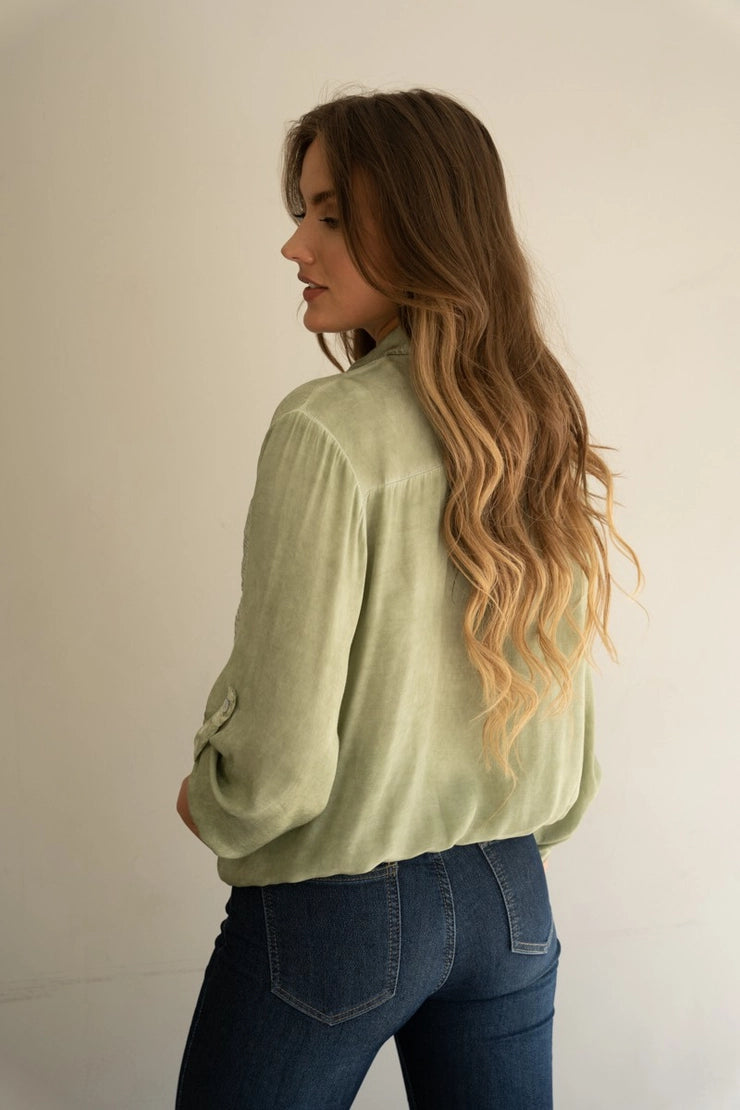 Button-down top with Sequin Pocket