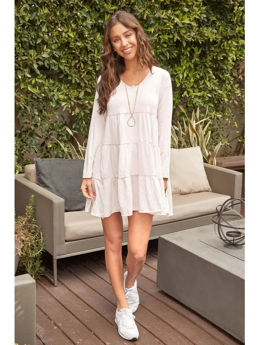 Tiered Cotton Long-Sleeve Dress